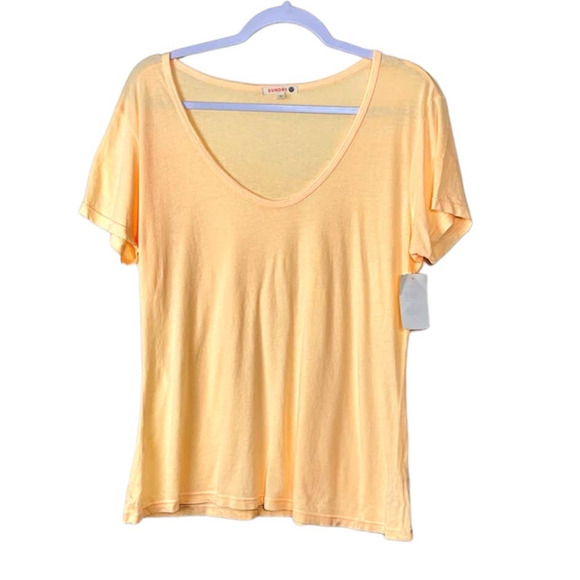 Sundry Peach Deep U Neck Short Sleeve T-Shirt NWT Women Size 2 Medium - Picture 1 of 6
